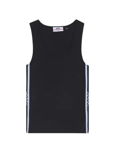 Gcds Logo-print Side-stripe Tank Top In Black