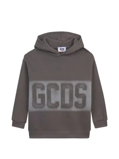 Gcds Kids' Logo-print Spray-effect Hoodie In Grey
