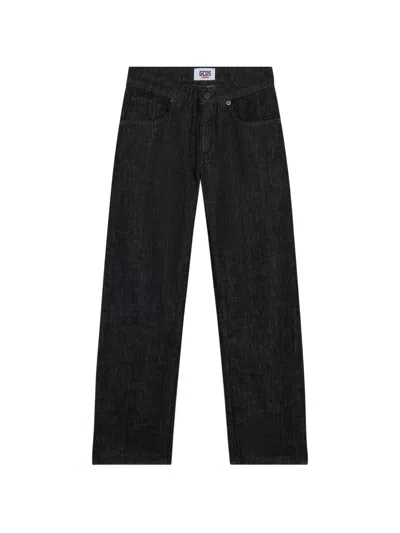 Gcds Kids' Logo-print Straight-leg Jeans In Blue