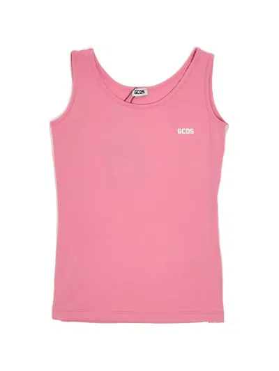 Gcds Logo-print Tape-detail Dress In Pink