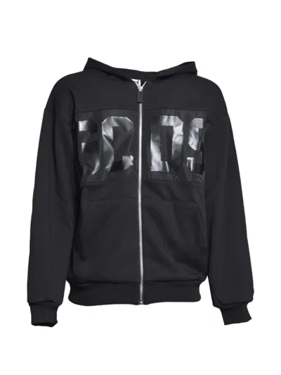 Gcds Kids' Logo-print Zip-up Hoodie In Black