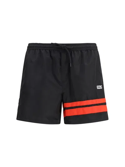 Gcds Logo-striped Nylon Swim Shorts In Black