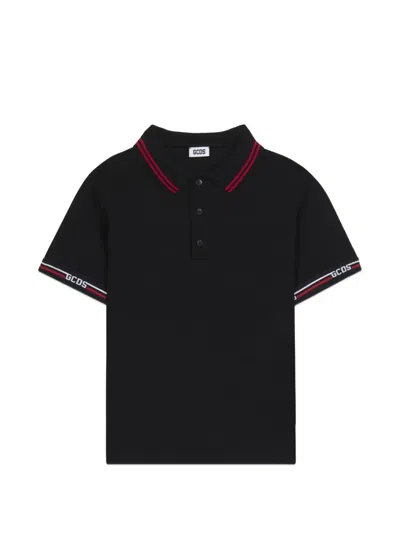 Gcds Kids' Logo-tape Polo Shirt In Black