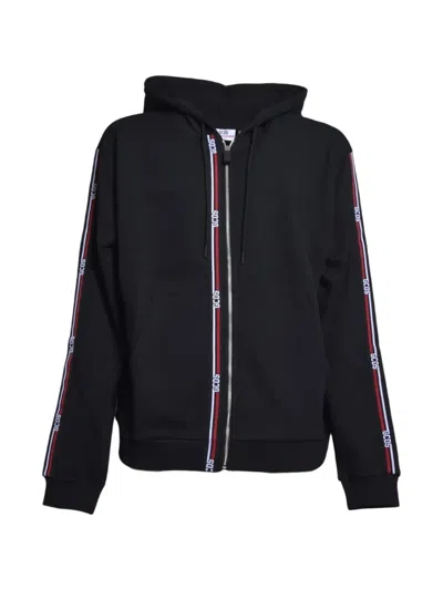 Gcds Logo-tape Zip-up Hoodie In Black