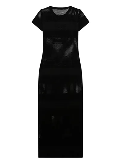 Gcds Long Mesh Dress With Logo In Black