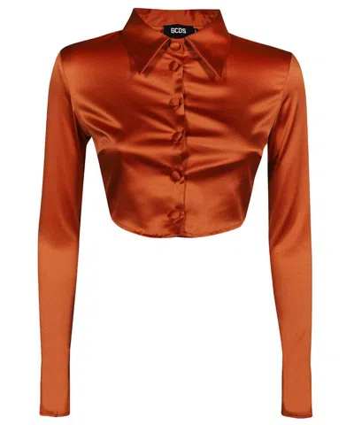 Gcds Long-sleeved Shirt In Brown