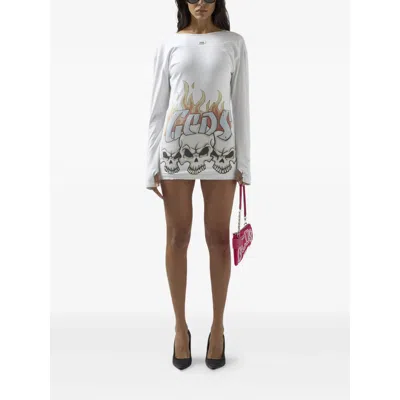 Gcds Long-sleeve Graphic-print Mini Dress In Metallic