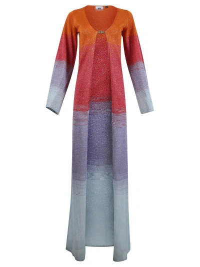 Gcds Lurex Degrade Knit Long Cardigan In Multicolor