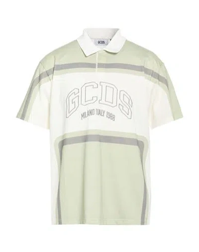 Gcds Man Polo Shirt Sage Green Size L Cotton In Multi