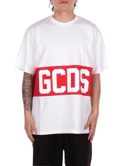 Gcds Man T-shirt Z0mlqc140j101 100r Band Logo Loose Ss T-shirt White Red