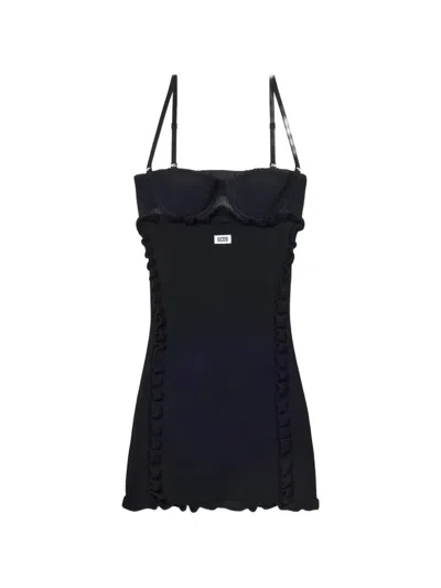 Gcds Medusa Ruffle-trimmed Mini Dress In Black
