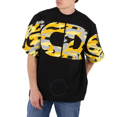 Gcds Men's Camouflage Logo Crewneck Cotton T-shirt In Yellow