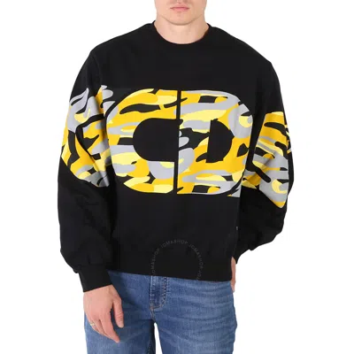 Gcds Men's Camouflage Logo Print Cotton Sweatshirt In Yellow