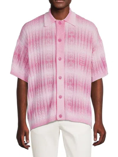 Gcds Cable-knit Short-sleeve Cardigan In Light Pink