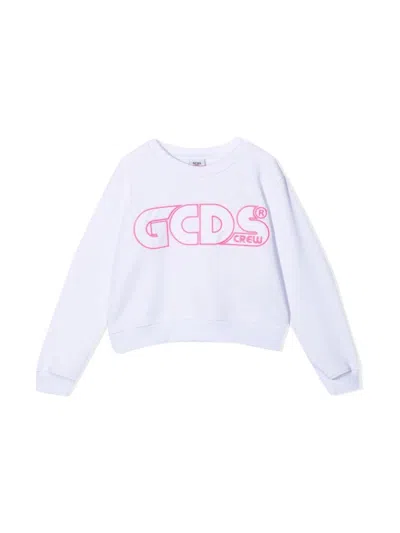 Gcds Mini Cropped Sweatshirt For Girls In White