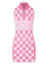 Gcds Half Zip Mini Dress With Checked Print
