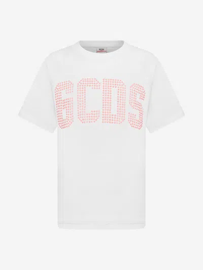 Gcds Mini Kids' Girls T-shirt - Cotton Studded Logo T-shirt 8 Yrs White