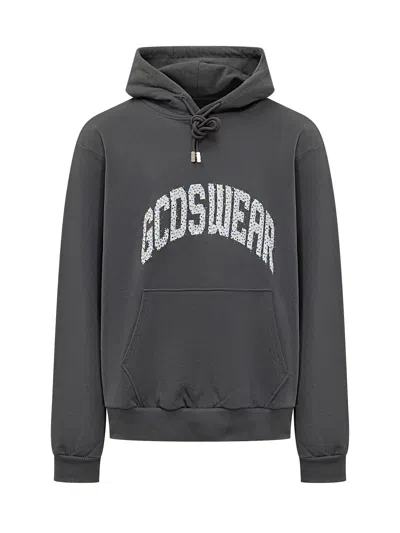 Gcds Mini Hoodie T-shirt With Kangaroo Pocket In Anthracite/mix