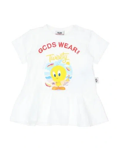 Gcds Mini Newborn Girl Baby Dress White Size 3 Cotton, Elastane, Polyester