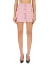 Gcds Fringe Trim Tweed Buttoned Short Skirt In Pink