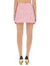 Gcds Fringe Trim Tweed Buttoned Short Skirt In Pink