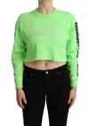 Gcds Mint Green Printed Long Sleeves Cropped Top Women's Sweater In Green