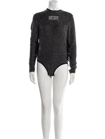 Pre-owned Gcds Mock Neck Long Sleeve Bodysuit In Black