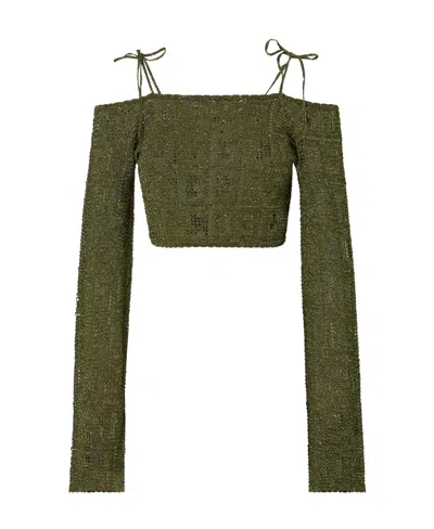 Gcds Monogram Cropped Knit Sweater In Green