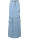 Gcds Monogram Denim Skirt In Blue