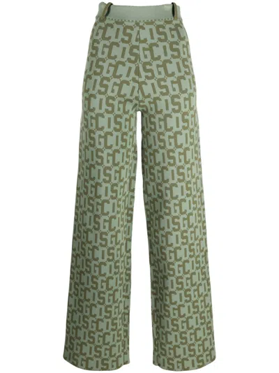 Gcds Monogram High-waisted Knit Trousers In 60 Military