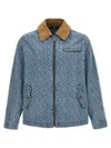 Gcds Monogram Denim Harrington Jacket In Blue