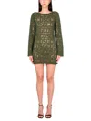 Gcds Monogram Macrame Dress In Military Green
