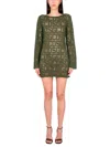 Gcds Monogram Macrame Dress In Military Green