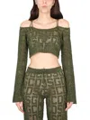 Gcds Cropped Geometric Knit Top With Long Sleeves