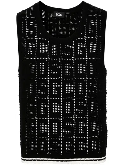 Gcds Monogram-pattern Sleeveless Jumper In Black
