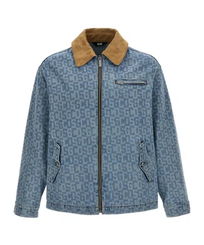 Gcds Monogram-print Denim Jacket In Gray
