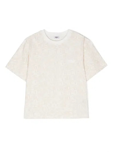 Gcds Kids' Monogram-print Jersey T-shirt In Neutrals