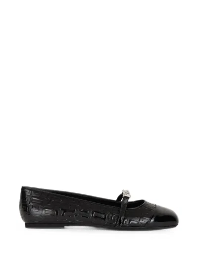Gcds Monogram-embossed Logo-plaque Ballet Flats In Black