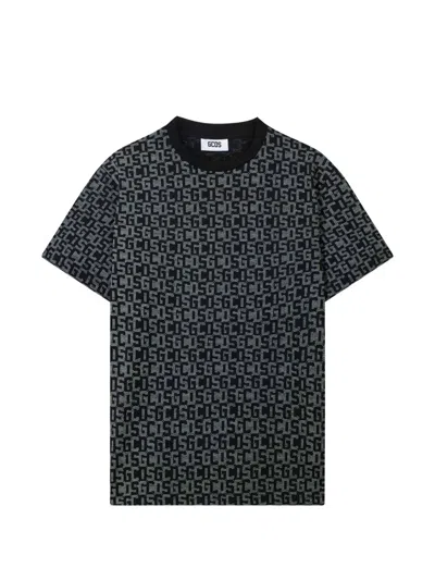 Gcds Monogram-print Oversize T-shirt In Black