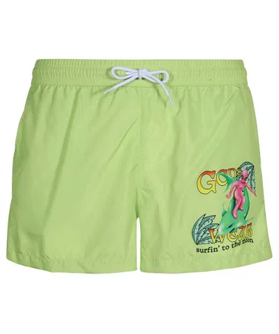 Gcds Nylon Swim Shorts In Green