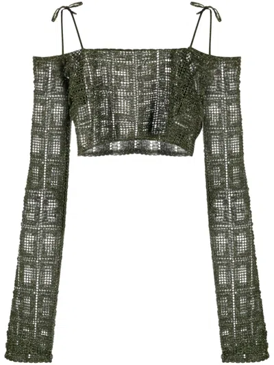 GCDS OFF-SHOULDER MACRAMÉ CROP TOP