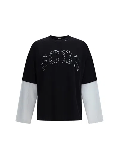 Gcds Over T-shirt In Cotton Jersey With Perforated Logo In Black