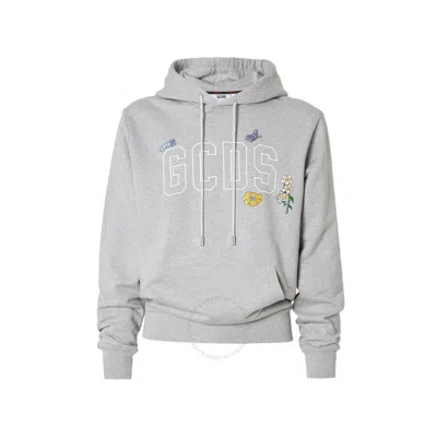 Gcds Oversized Logo Enmbroidered Hoodie In Grey