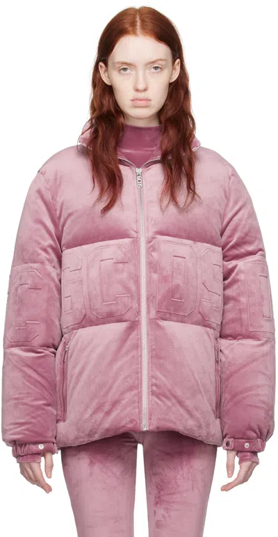 Gcds Pink Embossed Down Jacket In 62 Lavander Herb