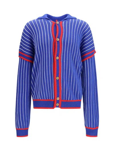 Gcds Pinstripe Cotton Cardigan In Blue