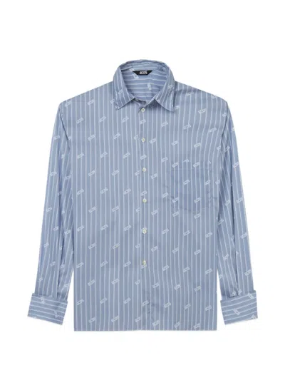 Gcds Pinstripe Logo-pattern Shirt In Blue