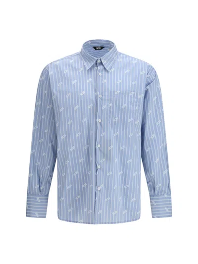 Gcds Pinstripe Logo Shirt In Blue