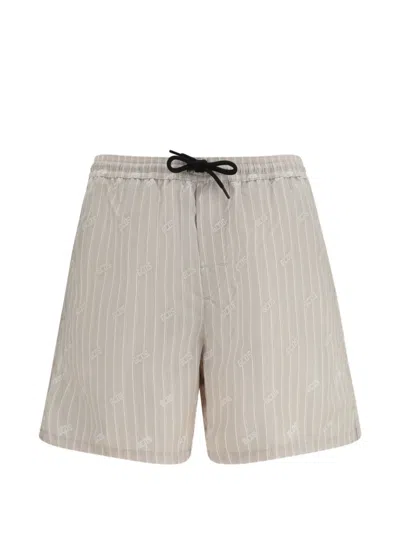 Gcds Striped All-over Logo Shorts In Gray