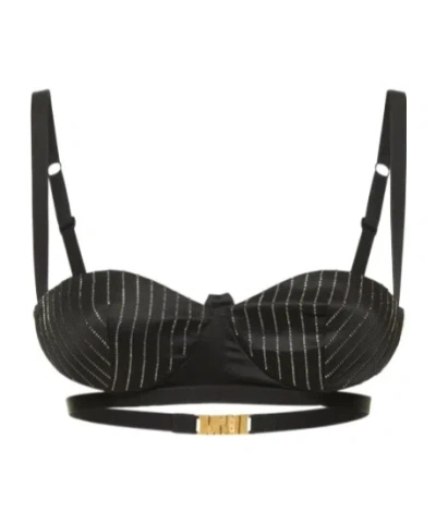 Gcds Pinstripe Satin Bra In Black