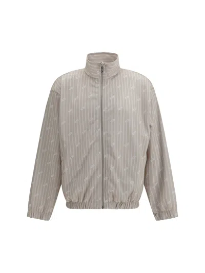 Gcds Pinstriped Track Jacket With All-over Logo In White